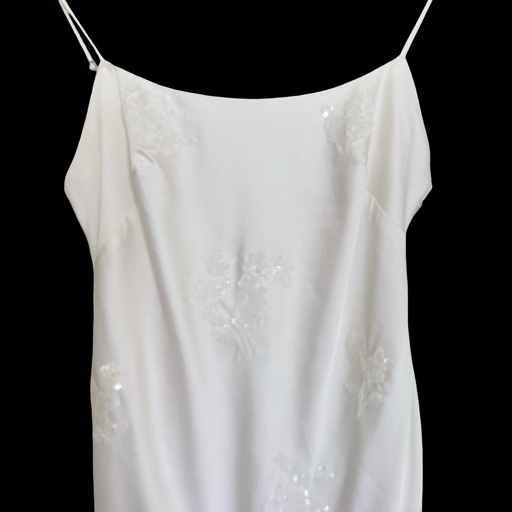 Abercrombie & Fitch White Sequin Floral Slip Mini Dress Small Cocktail Y2K Style - Picture 2 of 10